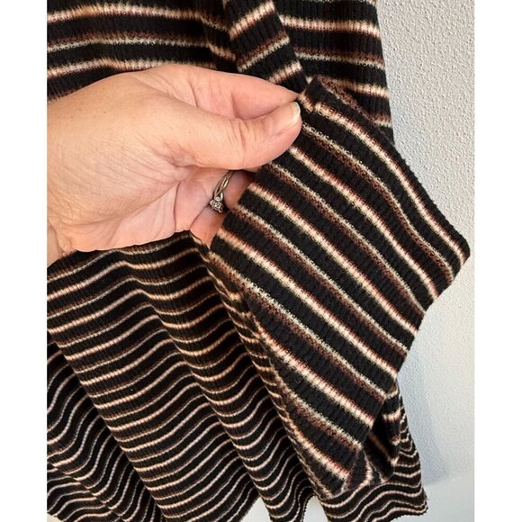 Gilded Intent Womens Black/Brown Oversized Striped V-Neck Strappy Knit Top Large - Picture 8 of 10